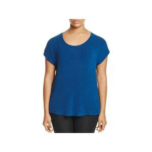 COLLECTION BY BOBEAU Womens Stretch Ribbed Hi-lo Hem Short Sleeve Scoop Neck Top